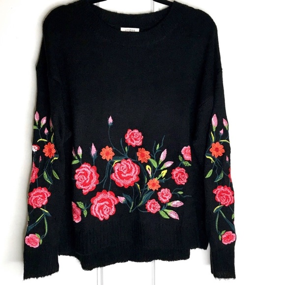 Umgee Sweaters - UMGEE Embroidered Sweater Black Lightweight Size S